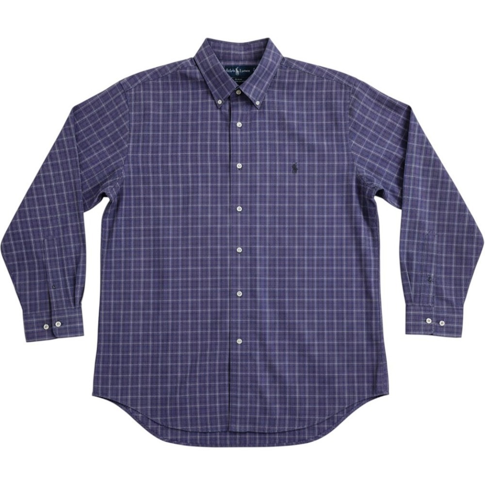 Men Ralph Lauren Shirt Size Large Button Down Blake Plaid ng Sleeved Large 2 Ply